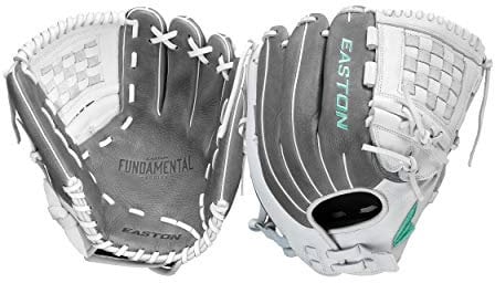Easton Damen FUNDAMENTAL Softball-Handschuh, Geteiltes Korbgeflecht | Grau/Weiß/Mint, 12 | Infield/Pitcher