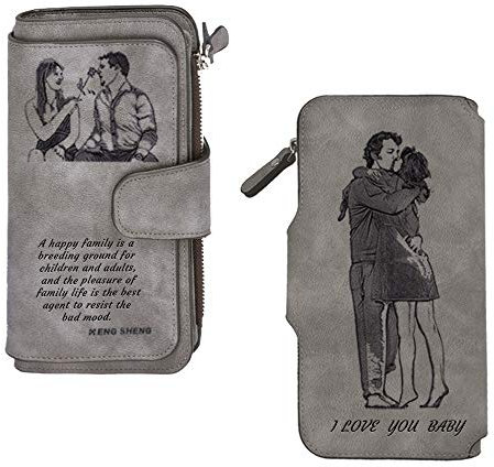haellerry Individuelle Foto-Brieftasche der Frauen, Personalisiertes Brieftaschengeschenk für Frau, Mutter und Freundin, (grau)
