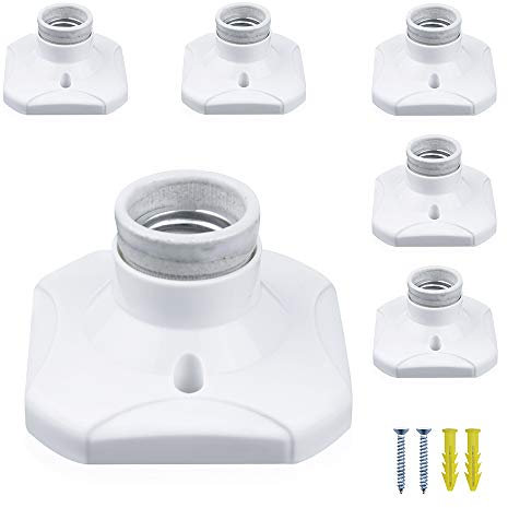 Klarlight 6 Stücks Edison Schraube E27 Wandfassung Porzellan Lampenfassung Hitzebeständig Deckenmontage Lampen Decken Fassung, Quadrat, AC 220V 10A, Weiß Kein Kabel ABS Kunststoff Glühbirne Sockel