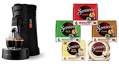 Philips Senseo Select CSA240/60 Kaffeepadmaschine (schwarz) + Senseo Pads, Probierbox mit 5 Sorten, 66 Kaffeepads