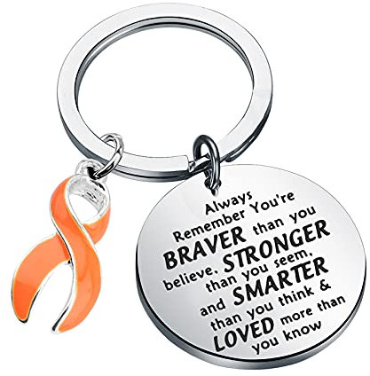 BNQL Orange Ribbon Awareness Schlüsselanhänger Geschenke Leukämie Bewusstsein Geschenke Krebs Unterstützung Geschenke You Are Braver Stronger Smarter Than You Think, L, Edelstahl,