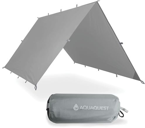 AquaQuest Safari wasserdichte Camping-Plane - Leichter Sonnenschutz oder Regenschutz - Wandern, Rucksackreisen & Hängematte, 3 x 3 m Grau