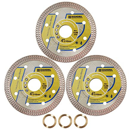 HIGHDRIL Disque a Tronconner Diamantés - 3pces Ø 105MM Lame de Scie Diamantée pour Carrelage, Céramique, Porcelaine, Terre cuite, Granit, Marbre, Pierre dure avec rondelle 22,23-15,875MM
