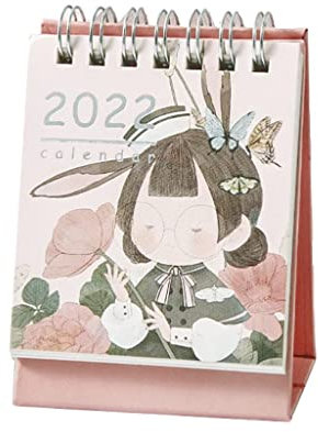 XBSXP Tischkalender 2022 Mini Tischkalender von Nov. 2021 - Dez. 2022 Taschenkalender 3.1x3.9in Standing Flip Monthly Calendar Planner Cute Girl 2.7x3.7in 2022 Kalender Schreibtisch (Far