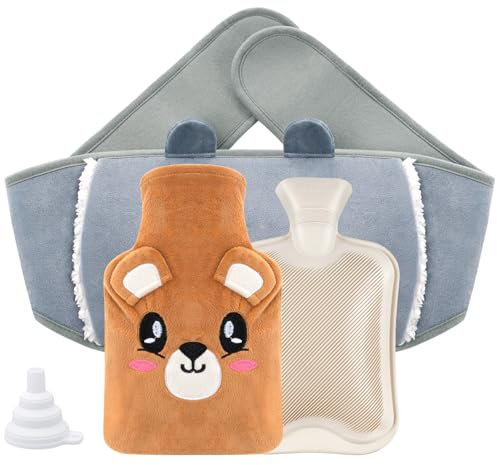 Wärmflaschengürtel, ilauke 1L Wärmflasche mit süß Langer Weichem Taillen-Bezug und Weichem Bezug, 3 in 1 Wärmflasche Gürtel mit Bezug für Wärmegürtel Rücken, Nackenwärmflasche, Weihnachtsgeschenke