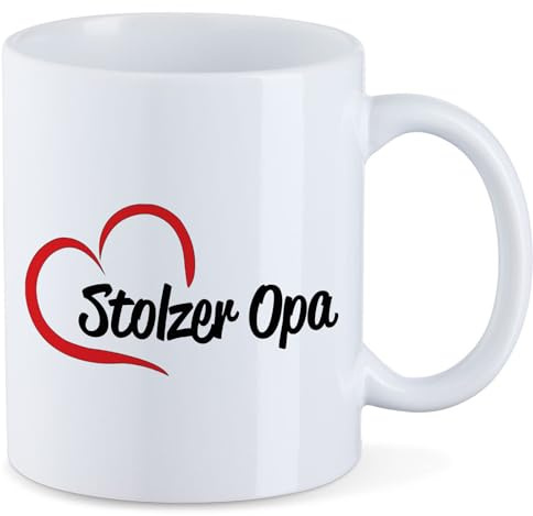 Huuraa Kaffeetasse Stolzer Opa Herz 330ml Weiß | Motivtasse 330ml Keramik Tasse mit Spruch Kaffeebecher Geschenkidee Becher mit Motiv