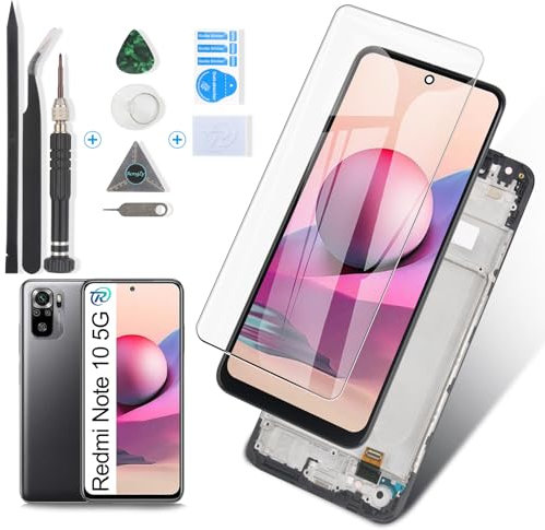 RongZy Schermo LCD per Xiaomi Redmi Note 10 5G Display Touch Screen Digitizer Parti di Ricambio di Riparazione con Strumenti(Nero con Cornice)