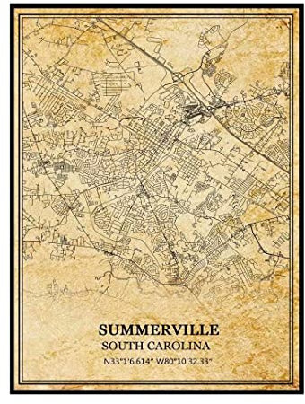 Sommerville South Carolina Vereinigte Staaten Wandkunst, Vintage-Druck, Poster, Leinwand, Karte, Kunstwerk, Reise, Souvenir, Geschenk, Heimdekoration, ungerahmt 12x16 Zoll