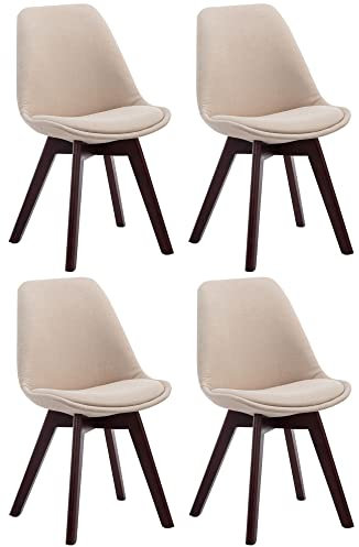 CLP Lot De 4 Chaises De Salle A Manger Retro Borneo V2 Tissu I Pieds en Bois I Dossier Assise Rembourrés, Couleur:crème, Couleur du Cadre:Noyer