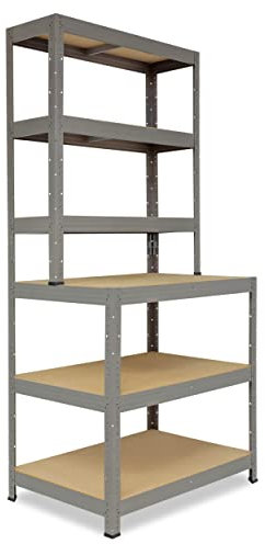 shelfplaza® 190x80x60cm PROFI Werkbank Regal Schwerlast grau mit 6 Böden à 166kg Tragkraft/Metall Schwerlast Steckregal Schwerlastregal Stufenregal Metall Regalsystem/Regale Lagerregale