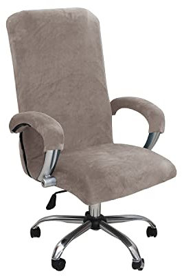 LIFEDX Housse de Chaise de Bureau avec Accoudoir Peluche Velours Couleur Unie,Housse pour Chaise Tissu élastique Amovible et Résistante pour Fauteuil de Bureau Rotatif Chaise,Kaki,XL