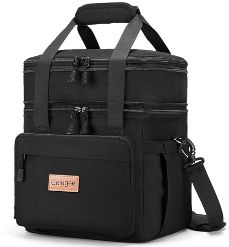 Bolsa de almuerzo para mujer, lonchera de doble cubierta para hombres, bolsa térmica de almuerzo aislada, lonchera impermeable para adultos, lonchera grande negra para trabajo, oficina, picnic