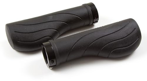 Clarks Lock On Ergonomic Rubber Grips - Pair of 140mm Black Rubber Bike Handlebar Grips with Thermo-Plastic Resin and Single-Side Locking Rings