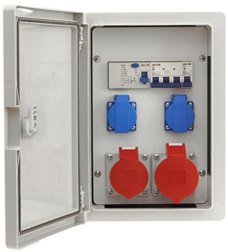 ADELID Baustromverteiler Wandverteiler 1x 32A 1x 16A 5-polig CEE 2x 230V Schuko LS-Schalter FI-Schalter 8-Module IP65