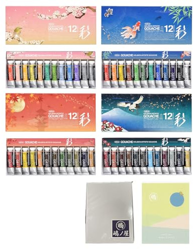 Holbein Irodori Artist Gouache 4 Jahreszeiten (Frühling, Sommer, Herbst und Winter) 12er Set 15 Milliliter Tuben mit Palettenpapier