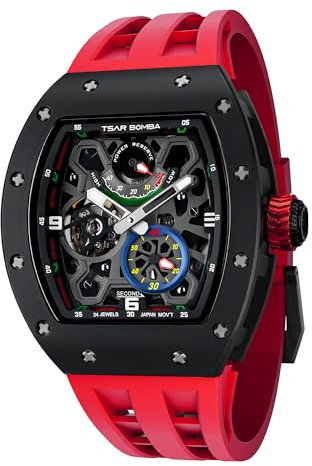 TSAR BOMBA Uhren Herren Herren Automatikuhr Mechanisches Japanisches Uhrwerk Luxus Analog Herren Uhr Saphirglas Wasserdicht Kohlefaser Tonneau Business Mode Armband Herren Geschenke für Männer