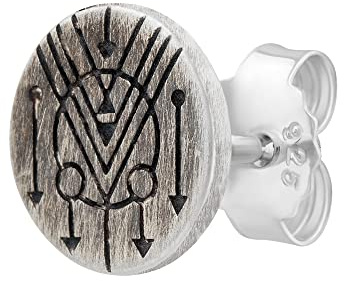 cai Herren Single Ohrstecker 925 Silber matt rund oxidiert Tattoo Motiv 925/- Sterling Silber 0,9cm oxidiert ohne Stein weiß 274220227