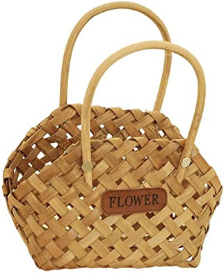 F Fityle Geflochtener Blumenkorb Rustikaler Kleiner dekorativer Holzspankorb Handgemachter Weidenkorb Geschenkkorb für die Präsentation von Snacks, Hochzeiten, Brown