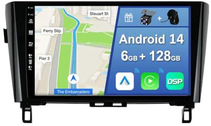 YUNTX [6GB+128GB] Android 14 Autoradio per Nissan Qashqai/X-Trail (2013-2017)-[Incorporato Carplay/Android Auto/DSP/GPS]-10.1 pollici IPS Touchscreen-CAM+MIC-DAB/Mirror Link/Bluetooth 5.0/WiFi/USB/4G