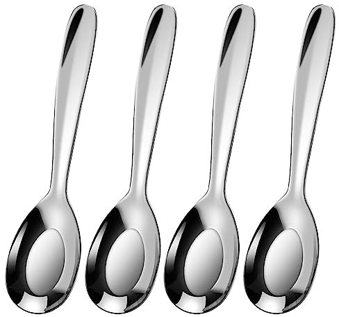 Ouliget Premium-Suppenlöffel, Edelstahl-Suppenlöffel, Besteck, große und schwere silberne asiatische Suppenlöffel, 4 Stück.
