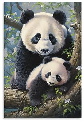 FOCCAR Warmer Panda bedruckte Leinwand Poster Modern Niedlich Tier Bauernhaus Wanddekoration für Wohnzimmer Schlafzimmer Wandkunst