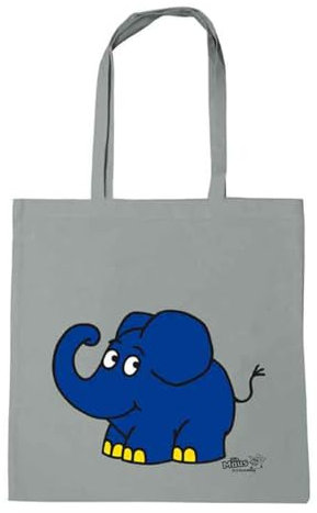 Logoshirt® Die Sendung mit der Maus I Elefant I Happy I Baumwolltasche I grau I Lizenziertes Originaldesign