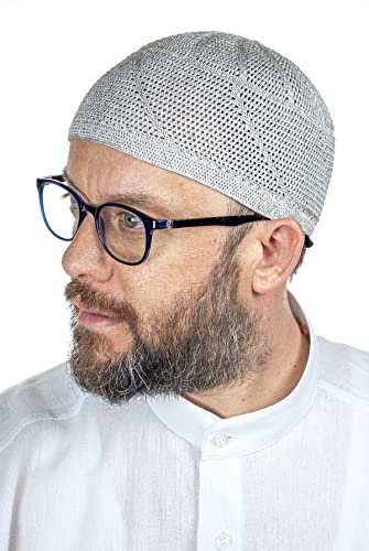 ihvan online Türkische muslimische Lux-Strickmützen für Herren, Taqiya, Takke, Peci, islamische Mützen, islamische Geschenke, Standardgröße, GRAU, Einheitsgröße