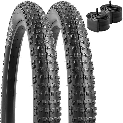 YunSCM 2er-Pack Faltbarer 24 Zoll Reifen 24x2.60 Mantel 66-507 Plus Verdickter 24 Zoll Schlauch AV32mm Ventil kompatibel Mountainbiken 65-507 24x2.50 24x2.60 24x2.70 24x2.80 Fahrradreifen und Schlauch
