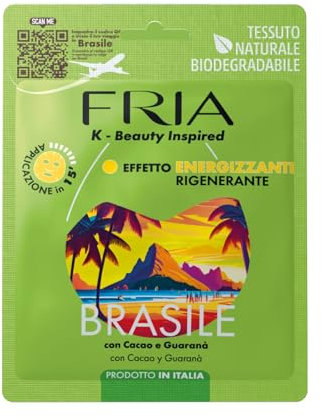 Fria K-Beauty Maschera Viso Brasile con Cacao e Guaranà, Effetto Energizzante e Rigenerante sulla Pelle, Dermatologicamente Testata, Confezione da 1 Maschera
