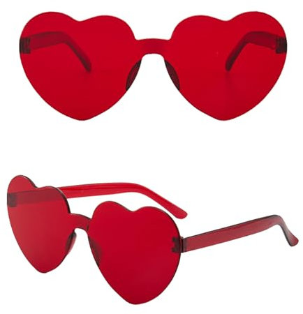 2-Stück Herzbrille,Valentinstag Rot Sonnenbrille Herz,Hippie Kostüm Zubehör,Herz Brille,Randlose Partybrille,Heart Glasses,Damen Love Shaped Sunglasses,Herzbrillen für Birthday Feste/Strand/Fasching
