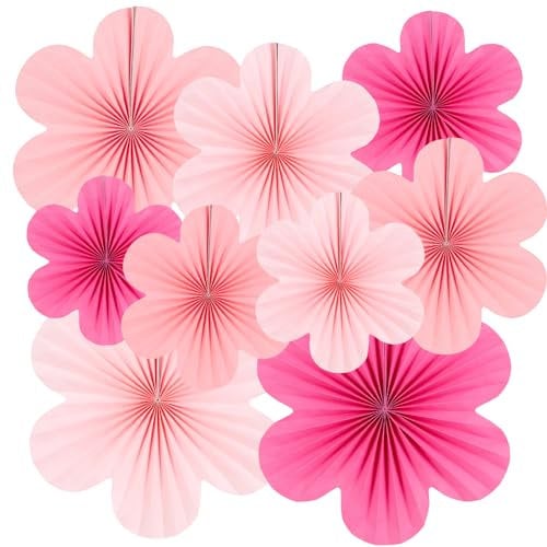 EASY JOY Pink Paper Flowers Party Decorations Paper Fans Classroom Decorations Spring Floral Backdrop Hanging Pink Party Decor for Birthdays Baby Shower Spring Summer Garden Home Wall