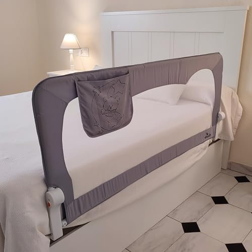 Mundibebé Barriera di sicurezza per bambini letto 150 x 66 cm con tasca - sicurezza e comfort, alta e robusta - Barriera letto per bambini apribile - ringhiera letto per bambini modello orso e luna