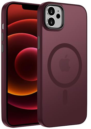 KPPIT Magnetic Case for iPhone 12/12 Pro 6.1-Inch,Compatible with MagSafe, Translucent Matte Back Slim Shockproof Phone Cover (Plum Red)