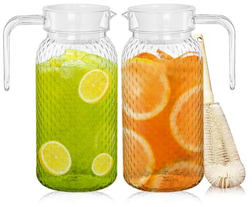 Littlegaofeithing 2PCS Carafe Eau Pichet à Eau Plastique Pichet en Acrylique Pichet en Plastique de 1 Litre Pichet a Jus avec Couvercle Pichet à Thé Glacé Carafe à Eau avec Poignée pour Vin, Jus, Lait