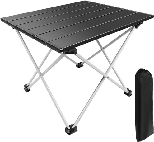 40 x 34.5cm Roll Up Portable Camping Table with Storage Bag, 2-4 Person Aluminum Folding Picnic Table, Lightweight Foldable Camp Kitchen Cooking Table, Outdoor Collapsible Table for Fishing Hiking