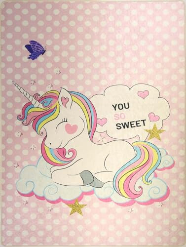 MANI TEXTILE Sweet Unicorn Kinderteppich 80 x 150 cm - Rosa