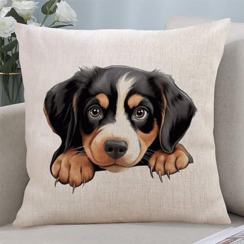 Entlebucher - Federa decorativa per cuscino con cane e montagna, per casa, divano, divano, souvenir, idea regalo di compleanno, 55,8 x 55,9 cm