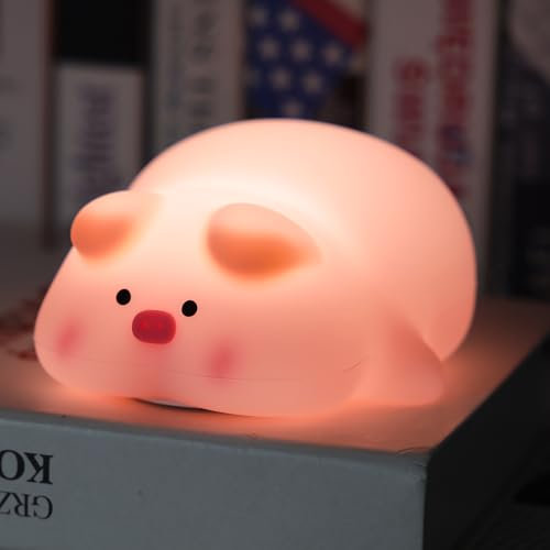 YISUN Nachtlicht Kinder 3 Lichtmodi Silikon Nachtlicht Dimmbar, Touch-Steuerung Nachttischlampe Kinder, Tragbar Wiederaufladbare Night Light für Schlafzimmer Wohnzimmer (Rosa Schwein)