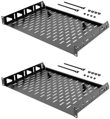 Tecmojo 1U 2Pack Cantilever Shelf, 304.8mm Depth, 19inch Rack Mount with Anti-Slip Stops, Server and Network Rack Shelf, 55lbs(25kg) Capacity, Vented 1U, Black