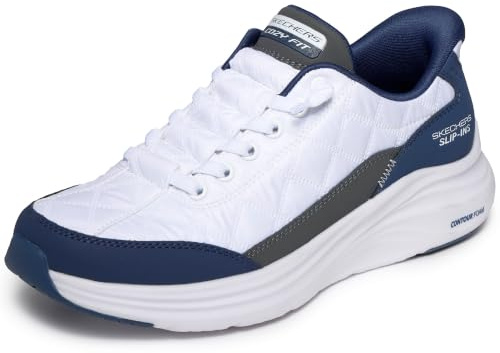 Skechers Women's Contour Foam Hands Free Slip-Ins, White/Navy, 8.5