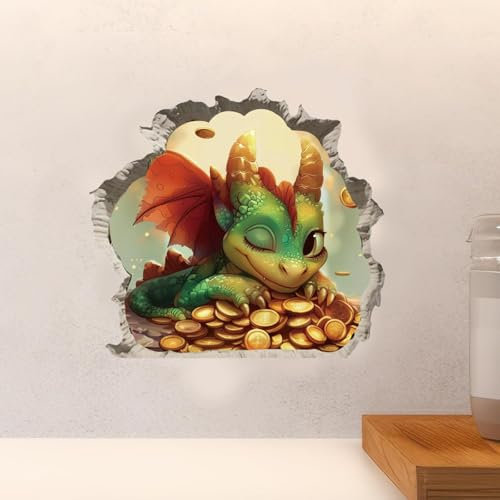 PLIGREAT 8 Stück 3D süße schlafende Drachen Wandaufkleber, abnehmbare Vinyl Peel und Stick Wandtattoos für Küche Schlafzimmer Bauernhaus Wohnzimmer Spielzimmer Wand Ecke Dekoration