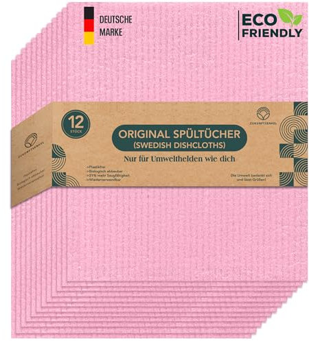 Zukunftsenkel Paños suecos de cocina, paños de cocina, sostenibles, biodegradables, sin plástico, color rosa