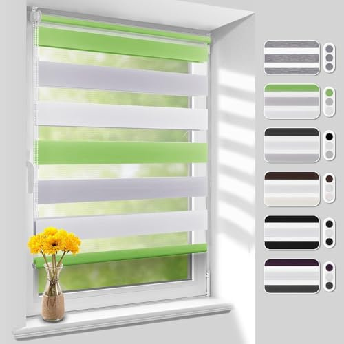 Homland Doppelrollo Klemmfix ohne Bohren B95 x H150 cm(Stoffbreite 90cm) Grün-grau-weiß, Duo Rollo, Rollo Klemmrollos lichtdurchlässig & verdunkelnd, Verstellbar Fensterrollo Sonnenschutz