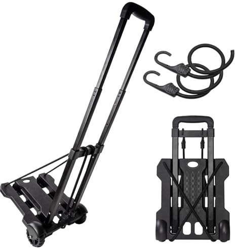Carrello pieghevole a mano, zaino, carrello per bagagli resistente con 2 corde elastiche per bagagli, zaini, viaggi, traslochi, shopping, uso ufficio