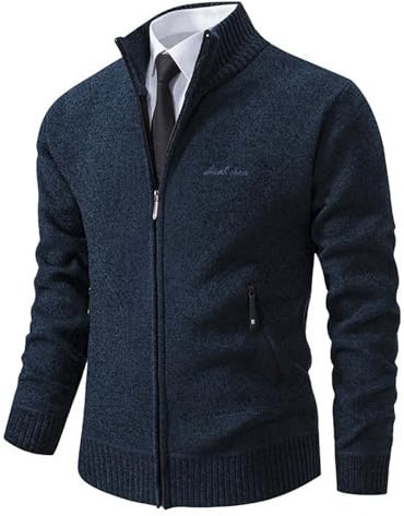 2024 Veste Homme Hiver Ouvrez-Front Zippé Gilet Tricoté Casual Chaud Col Montant Pull Blouson Homme avec Polaire Hiver Chaud Sweat Coupe Vent avec Poche