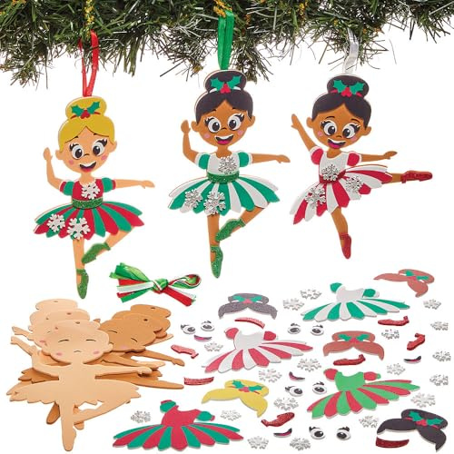 Baker Ross FN330 Christmas Ballerinas Mix and Match Decoration Kits - Pack of 8, Christmas Arts and Crafts for Kids, Christmas Decorations