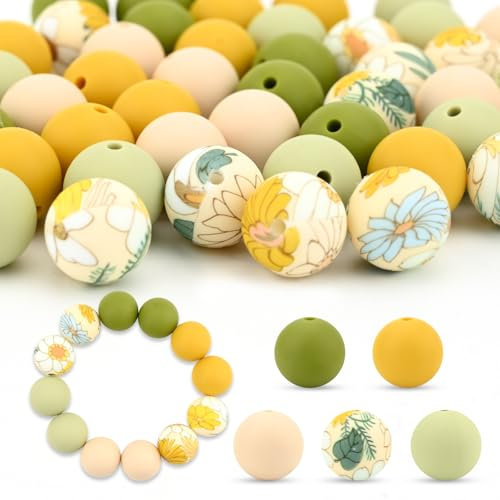 Silicone Beads, 1.5Cm 50Pcs Beads for Making Bracelets with 10M Elastic Cord, Bracelet Bead for Jewelry Making, Mixed Colors, DIY Jewelry Craft Supplies for Women Girls (A)