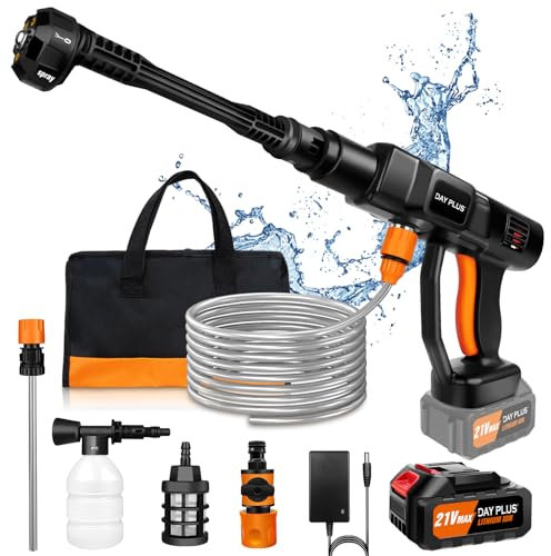 Cordless Pressure Washer - 6 in 1 Cordless Power Washer with High Pressure 653 PSI/45Bar, Adjustable 0-180° Nozzle, 3 Pressure Levels, 3.0Ah, 5m Hose, Ideal for Watering Flowers, Floor Wash, Car