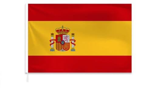 Home Universal ® Bandera de España, Tela Resistente al viento y la lluvia, Bandera de Mano de España, con Costuras Reforzadas, Perfecta para Coches, Escritorios y Fiestas (60 x 90 CM)
