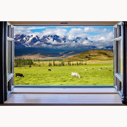 MYBSXKEOZ Quadro su Tela Finestra, Quadro da Parete con Effetto Finestra in 3D, Quadri Moderni Paesaggio Stampe Camere da Letto Stampe Incorniciate per Soggiorno, Bagno, Ufficio, Casa(Gold,O)